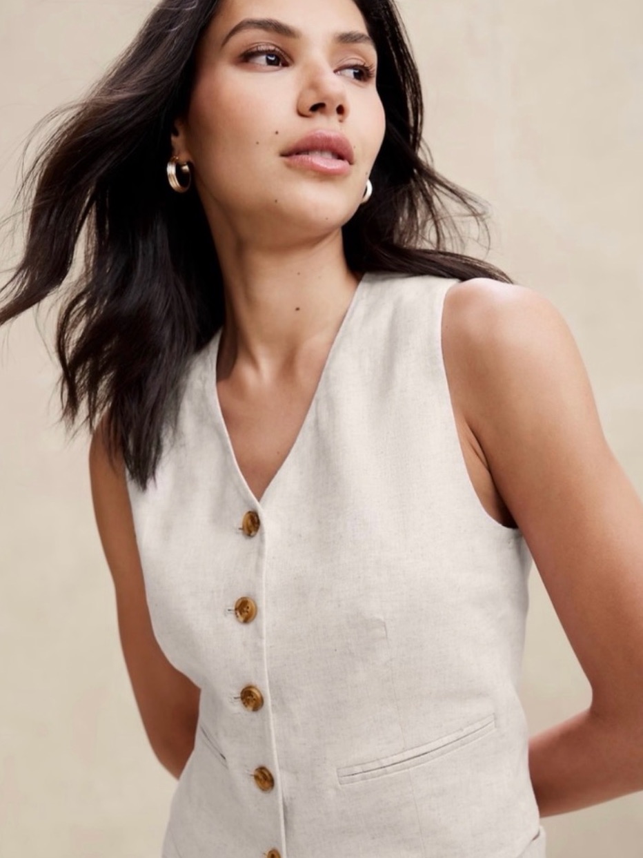 Nwt Banana Republic Linen Cotton Herringbone Vest Flax Nwt Size 10